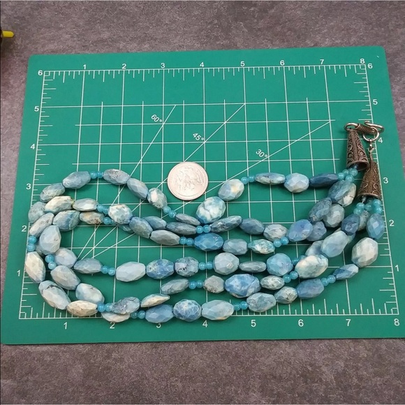 Handmade Blue Gemstone Multi Strand Geometric Shapes Necklace. 20” - Picture 6 of 9